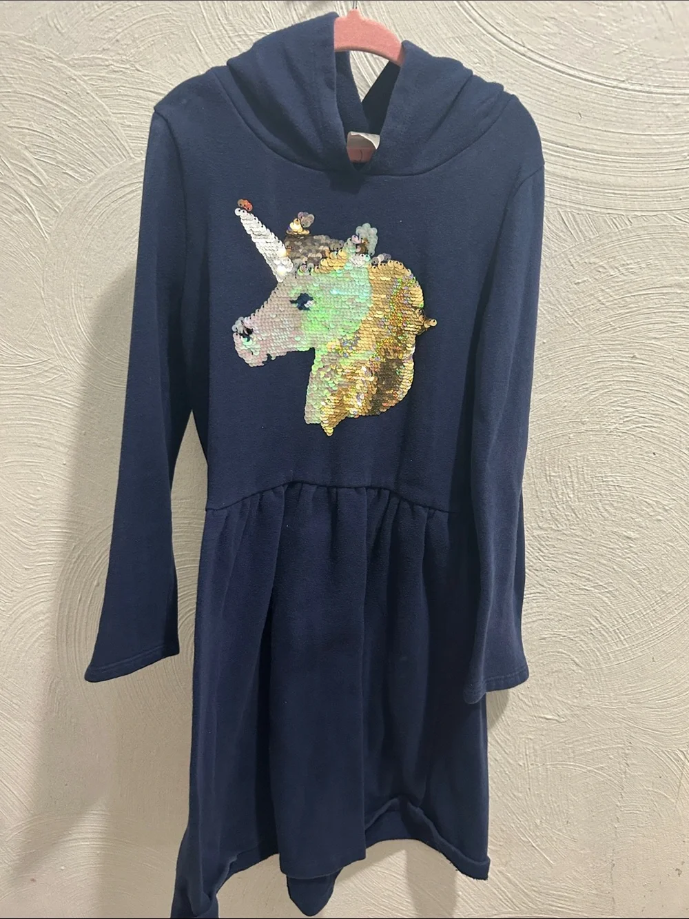 Carter's Navy Hoodie Dress with Sequin Unicorn